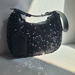 Nicole Miller Black Sequin Small Shoulder Bag Purse Elegant‎ NEW Cute Bling